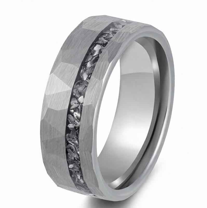 Fortune Jewel Hammered Texture Tungsten Steel Strength Ring