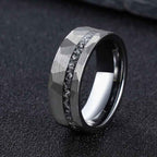 Fortune Jewel Hammered Texture Tungsten Steel Strength Ring