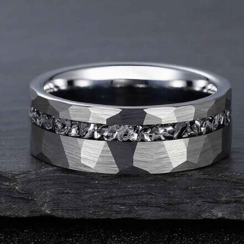 Fortune Jewel Hammered Texture Tungsten Steel Strength Ring