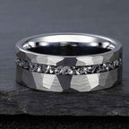 Fortune Jewel Hammered Texture Tungsten Steel Strength Ring