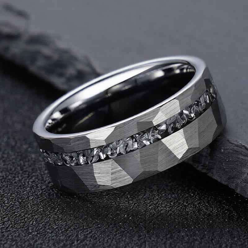 Fortune Jewel Hammered Texture Tungsten Steel Strength Ring