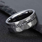 Fortune Jewel Hammered Texture Tungsten Steel Strength Ring