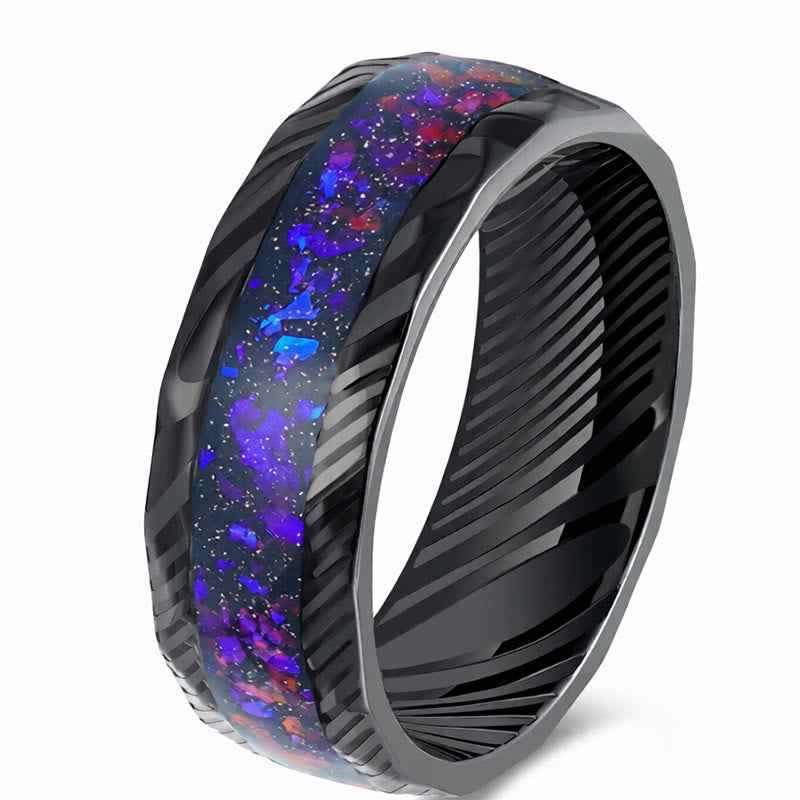 Buddha Stones Faceted Natural Inlay Titanium Steel Strength Ring