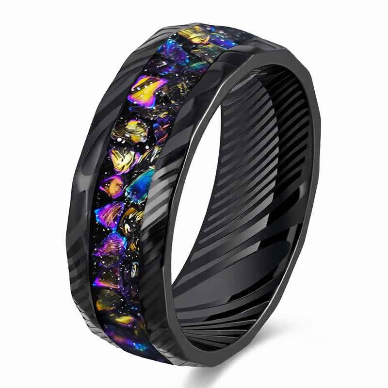 Buddha Stones Faceted Natural Inlay Titanium Steel Strength Ring