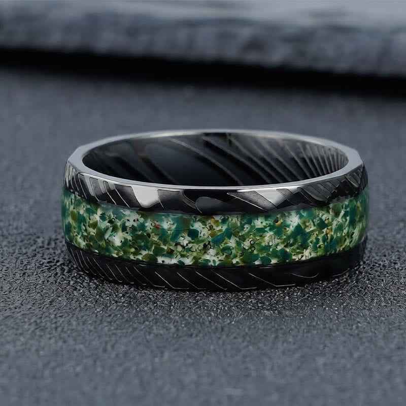 Buddha Stones Faceted Natural Inlay Titanium Steel Strength Ring