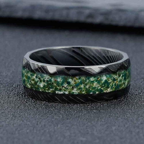 Buddha Stones Faceted Natural Inlay Titanium Steel Strength Ring