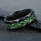 Buddha Stones Faceted Natural Inlay Titanium Steel Strength Ring