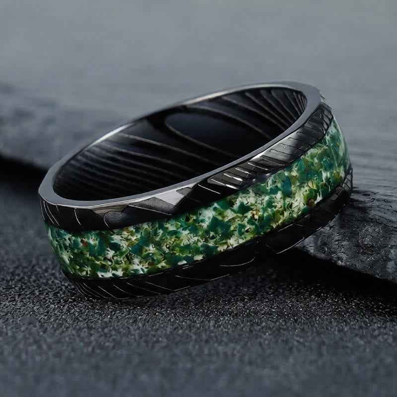 Buddha Stones Faceted Natural Inlay Titanium Steel Strength Ring