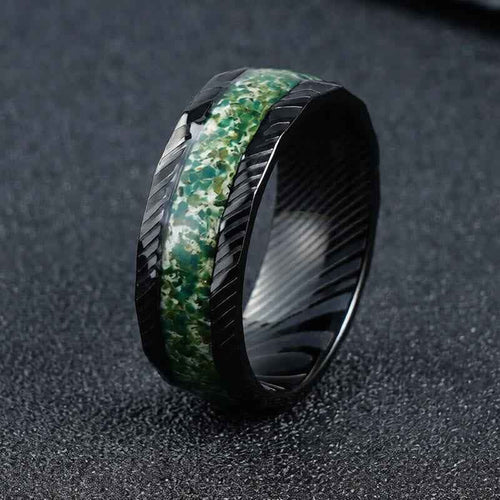 Buddha Stones Faceted Natural Inlay Titanium Steel Strength Ring