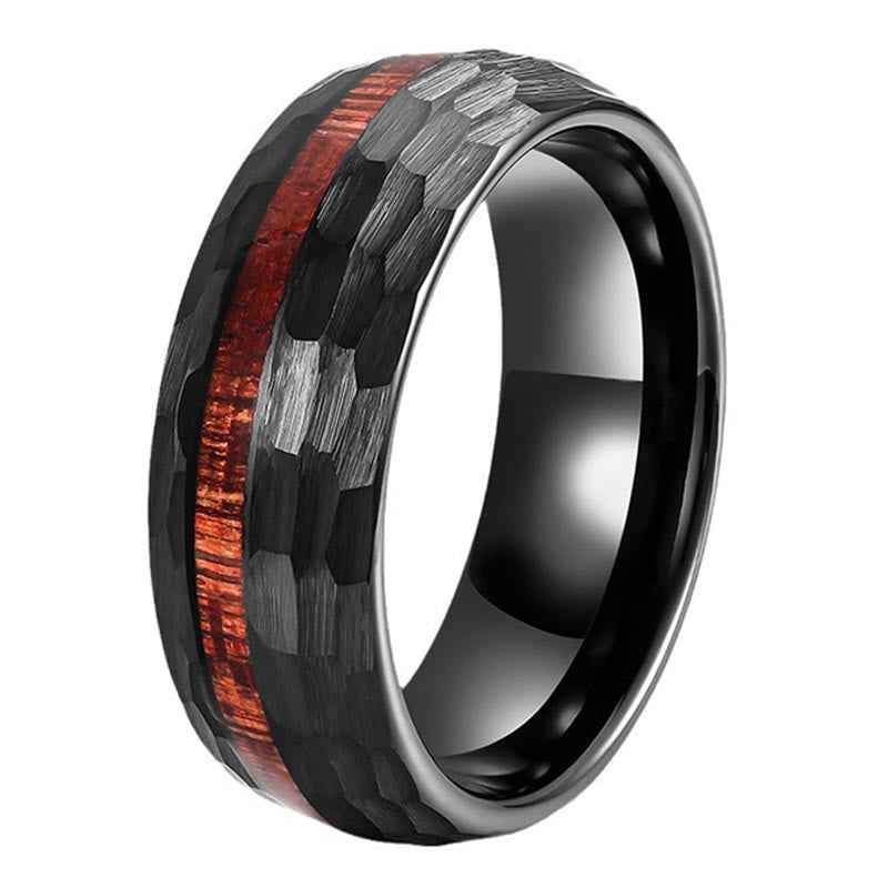 Fortune Jewel Hammered Texture Inlay Tungsten Steel Endurance Ring