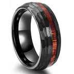 Fortune Jewel Hammered Texture Inlay Tungsten Steel Endurance Ring