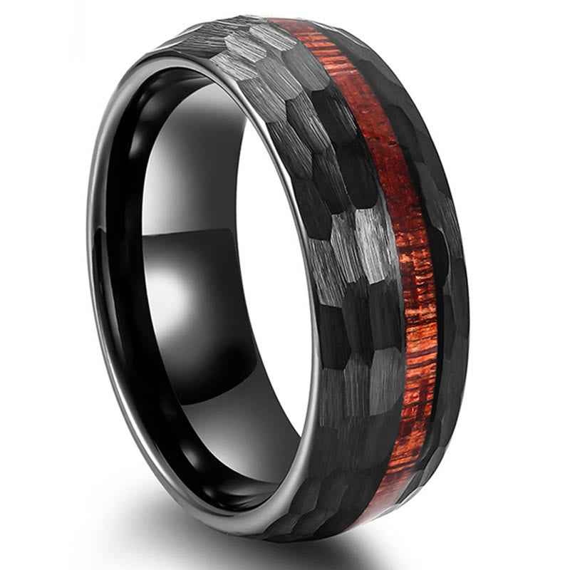 Fortune Jewel Hammered Texture Inlay Tungsten Steel Endurance Ring