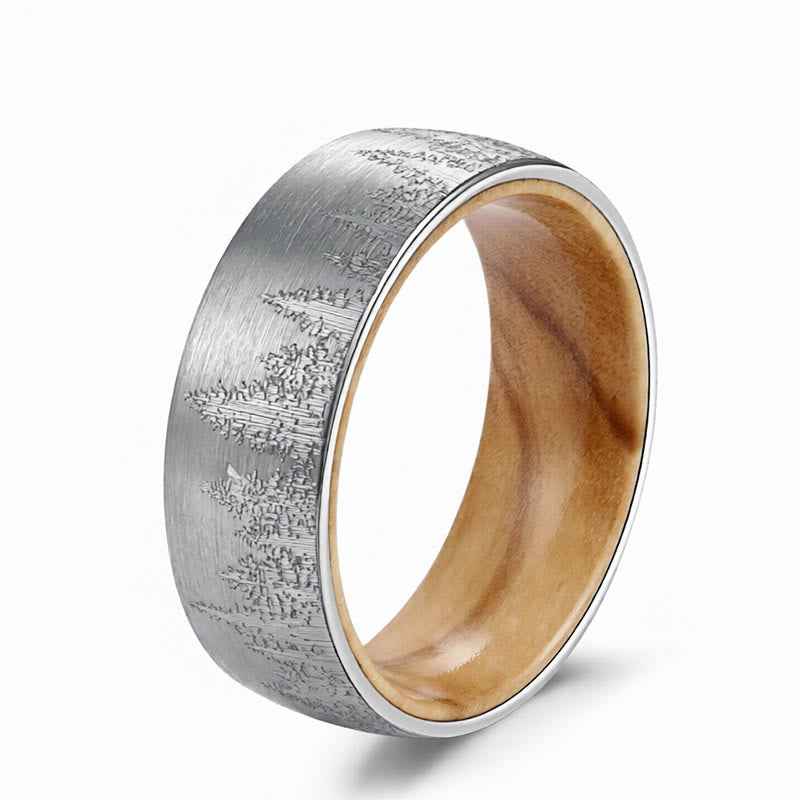 Fortune Jewel Forest Pattern Wood Tungsten Steel Strength Ring