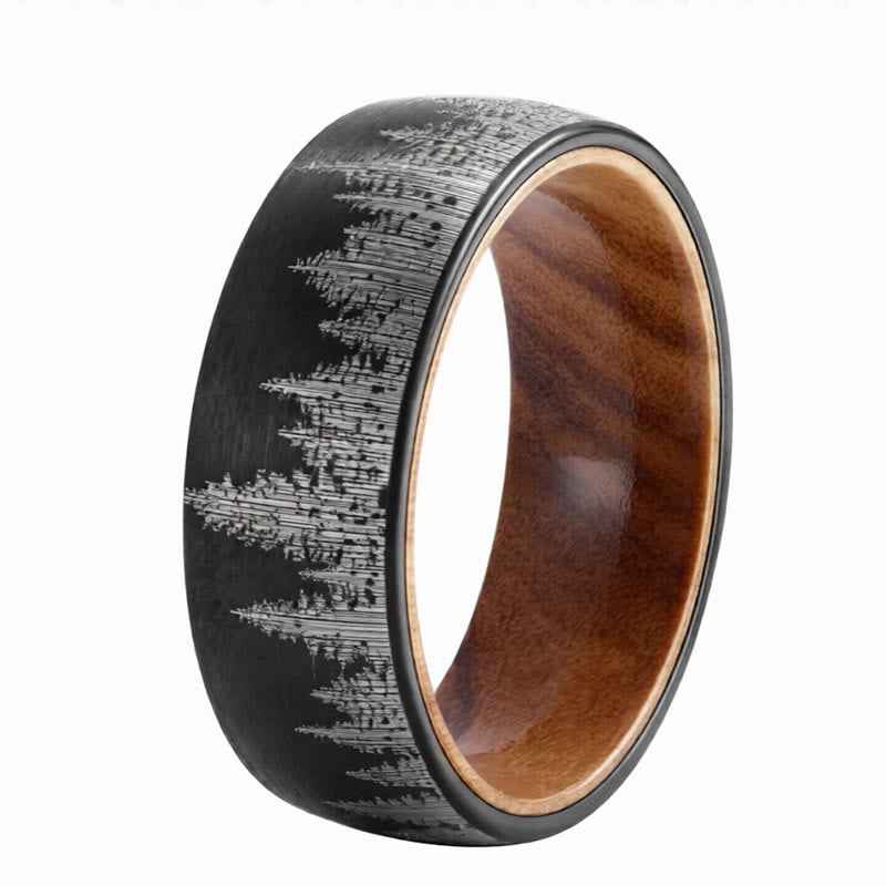 Fortune Jewel Forest Pattern Wood Tungsten Steel Strength Ring