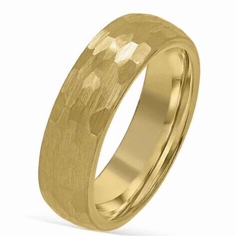 Fortune Jewel Simple Hammered Texture Tungsten Steel Reliability Ring