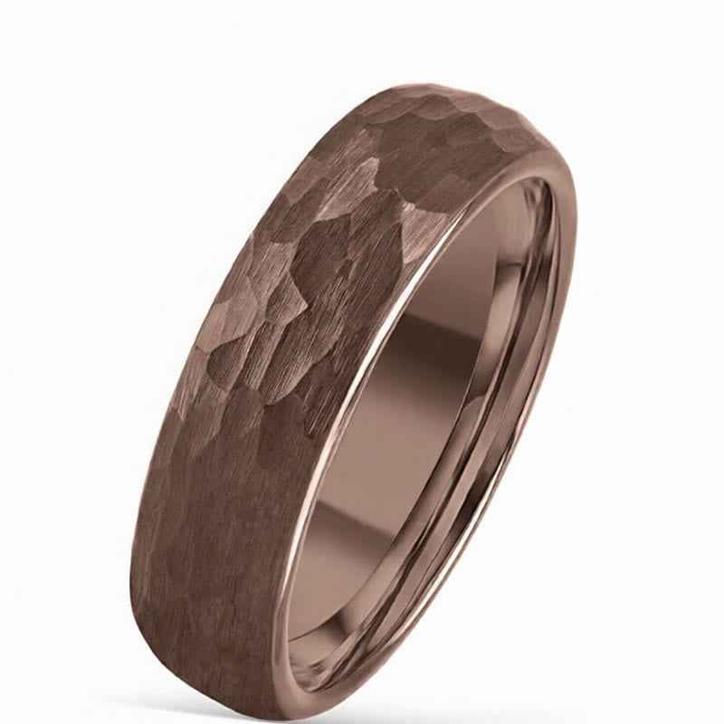Fortune Jewel Simple Hammered Texture Tungsten Steel Reliability Ring