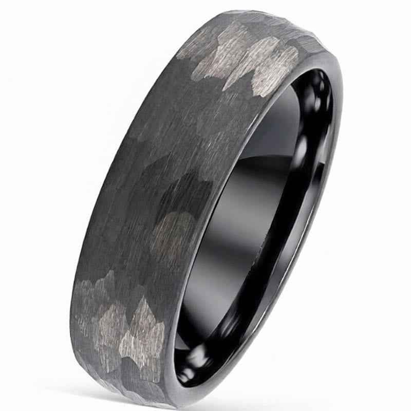 Fortune Jewel Simple Hammered Texture Tungsten Steel Reliability Ring