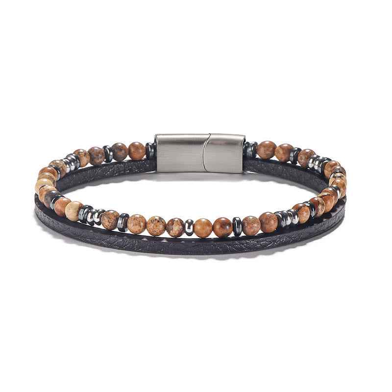 Fortune Jewel Lapis Lazuli Tiger Eye Bead Balance Leather Bracelet