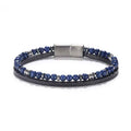 Fortune Jewel Lapis Lazuli Tiger Eye Bead Balance Leather Bracelet