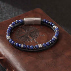 Fortune Jewel Lapis Lazuli Tiger Eye Bead Balance Leather Bracelet