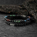 Fortune Jewel Tiger Eye Lava Rock Bead Braided Strength Leather Bracelet