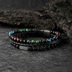 Fortune Jewel Tiger Eye Lava Rock Bead Braided Strength Leather Bracelet