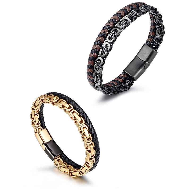 Fortune Jewel Link Chain Double Wrap Braided Leather Balance Bracelet