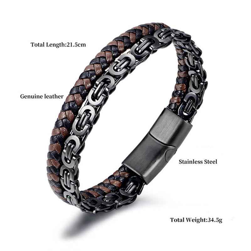 Fortune Jewel Link Chain Double Wrap Braided Leather Balance Bracelet