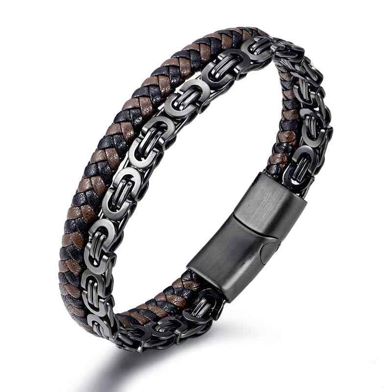 Fortune Jewel Link Chain Double Wrap Braided Leather Balance Bracelet