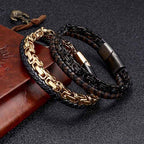 Fortune Jewel Link Chain Double Wrap Braided Leather Balance Bracelet