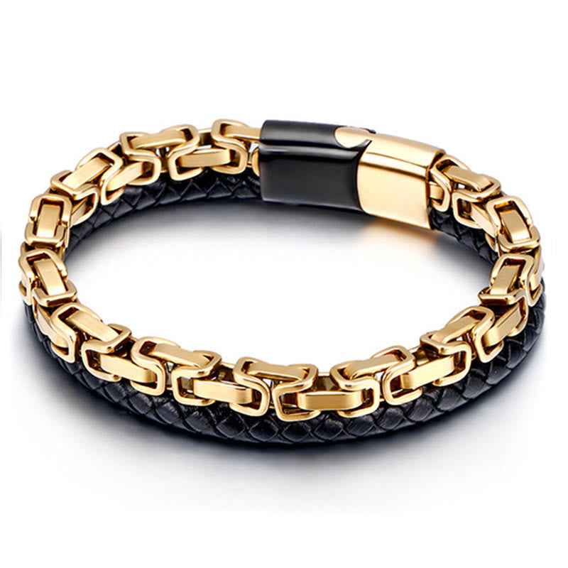 Fortune Jewel Link Chain Double Wrap Braided Leather Balance Bracelet