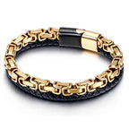 Fortune Jewel Link Chain Double Wrap Braided Leather Balance Bracelet