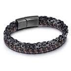 Fortune Jewel Link Chain Double Wrap Braided Leather Balance Bracelet