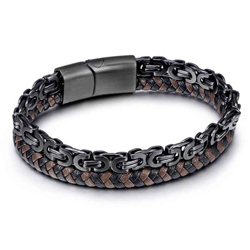 Fortune Jewel Link Chain Double Wrap Braided Leather Balance Bracelet