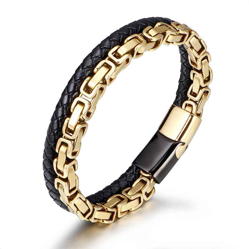 Fortune Jewel Link Chain Double Wrap Braided Leather Balance Bracelet