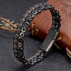 Fortune Jewel Link Chain Double Wrap Braided Leather Balance Bracelet