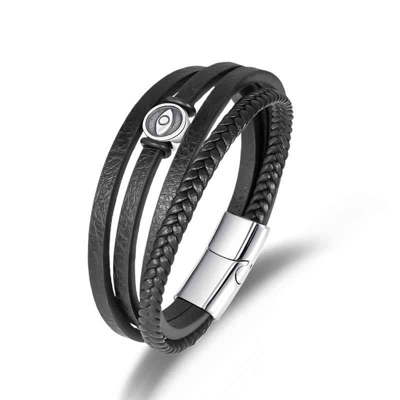 Fortune Jewel Evil Eye Multilayered Braided Leather Balance Bracelet