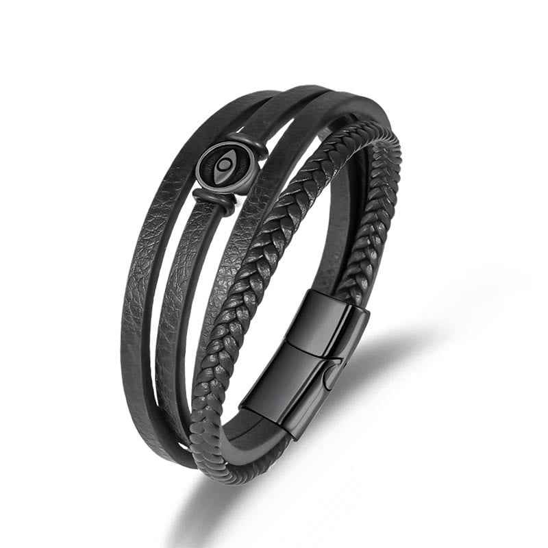 Fortune Jewel Evil Eye Multilayered Braided Leather Balance Bracelet