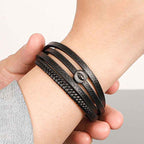 Fortune Jewel Evil Eye Multilayered Braided Leather Balance Bracelet
