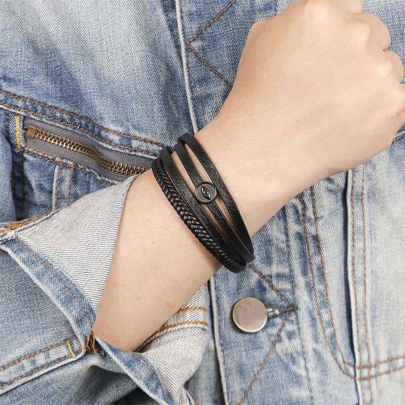 Fortune Jewel Evil Eye Multilayered Braided Leather Balance Bracelet