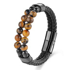 Fortune Jewel Tiger Eye Double Wrap Braided Leather Protection Bracelet