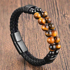 Fortune Jewel Tiger Eye Double Wrap Braided Leather Protection Bracelet