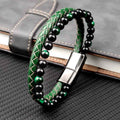 Fortune Jewel Green Tiger Eye Double Wrap Braided Leather Strength Bracelet