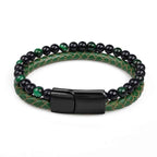 Fortune Jewel Green Tiger Eye Double Wrap Braided Leather Strength Bracelet