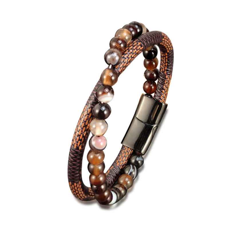 Fortune Jewel Sardonyx Double Wrap Braided Leather Success Bracelet