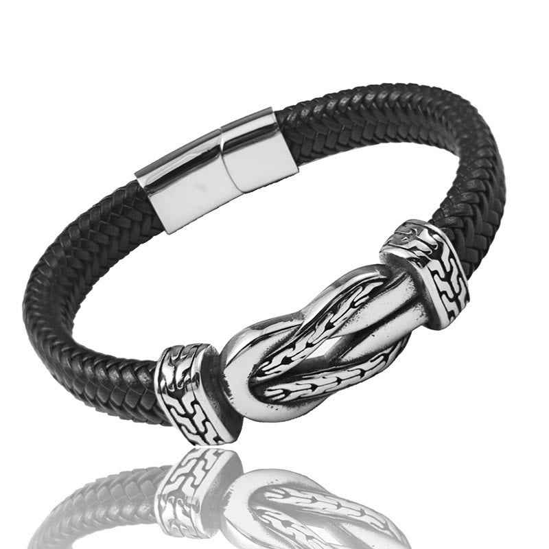 Fortune Jewel Knot Design Braided Leather Balance Bracelet