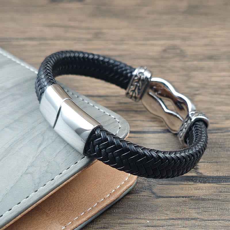 Fortune Jewel Knot Design Braided Leather Balance Bracelet