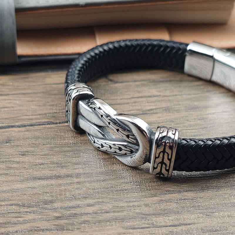 Fortune Jewel Knot Design Braided Leather Balance Bracelet