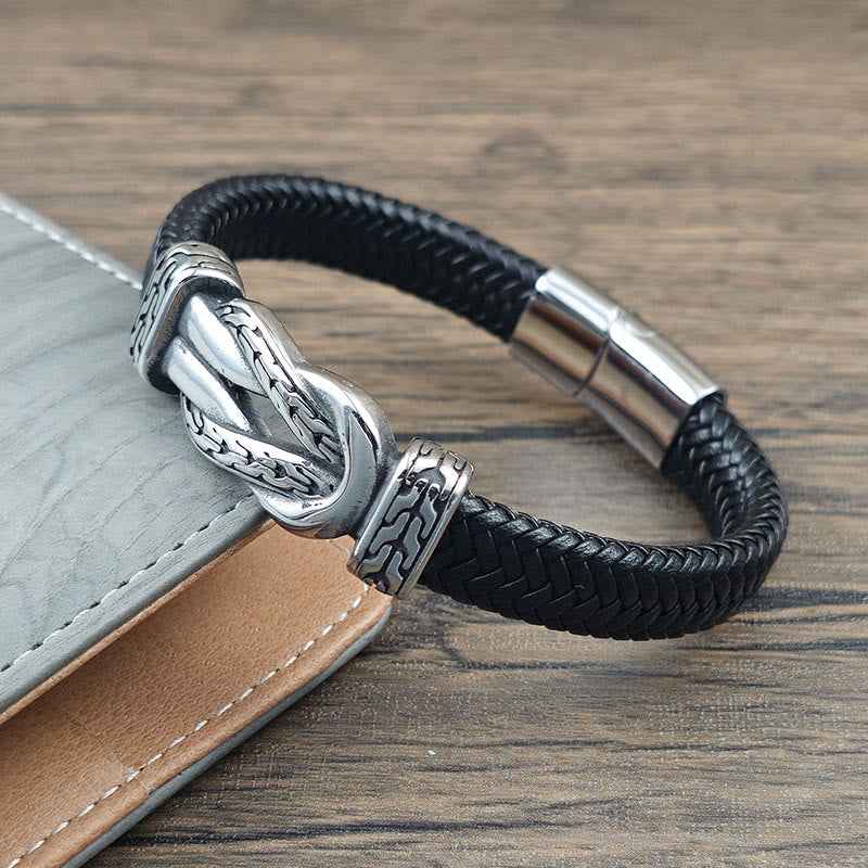 Fortune Jewel Knot Design Braided Leather Balance Bracelet