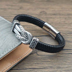 Fortune Jewel Knot Design Braided Leather Balance Bracelet